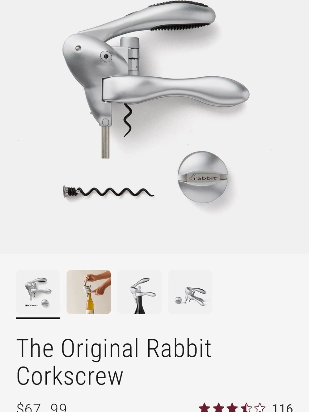 Metrokane The Original Rabbit Corkscrew - Silver - Picture 3 of 4